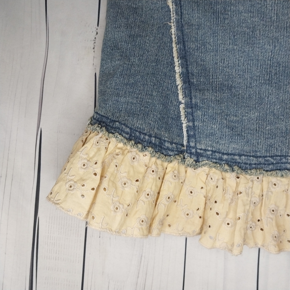 Kimchi Blur Urban Outfitters Denim And Lace Coquette Ruffle Tube Top Size L NWT - Picture 3 of 12